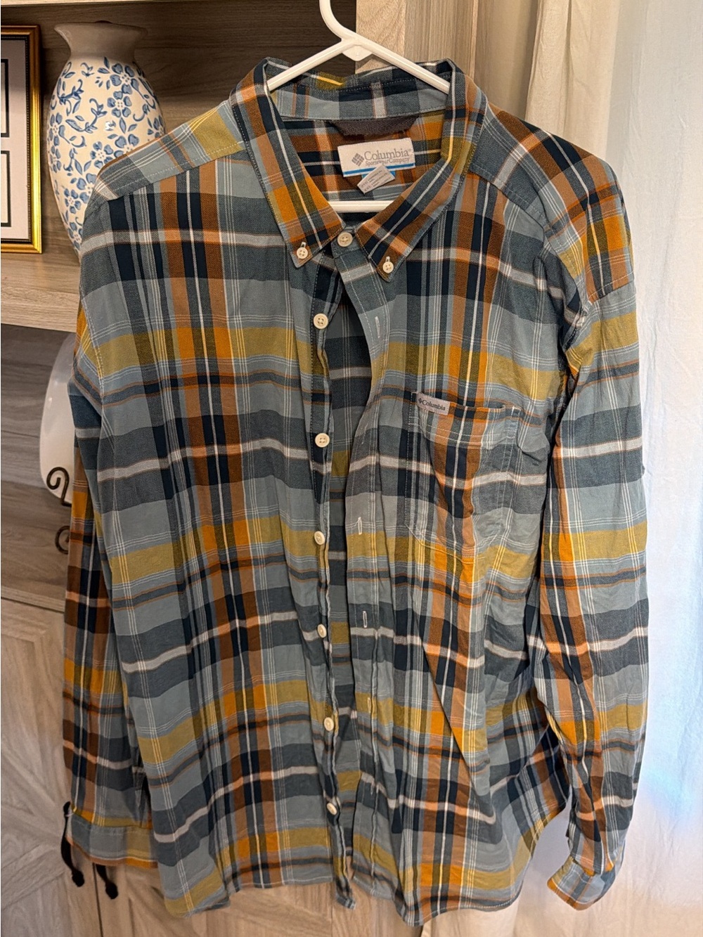 Columbia Men's Plaid Button-Down Shirt - Gray & Mustard